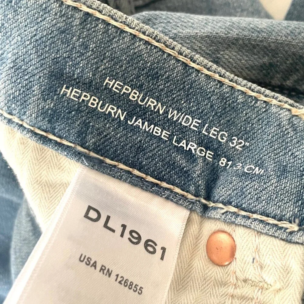 DL1961 Hepburn Wide Leg High Rise Jeans Womens 29 River Bank Lightweight - Picture 11 of 11